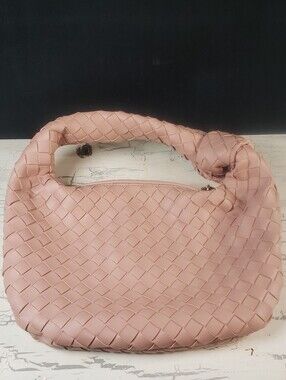 Sincerely Jules Woven Vegan Leather Big Weave Hobo Bag in Pastel Pink
